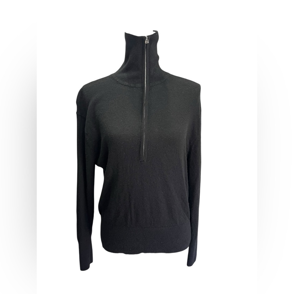 Everlane Yak Wool Blend Half Zip Mock Neck Sweater Black Large Quiet Luxury - Picture 2 of 12